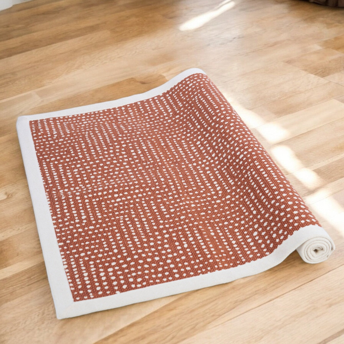 Modern Retro Rust Cotton Rug | Dot Print | 100% Cotton | Sizes Available