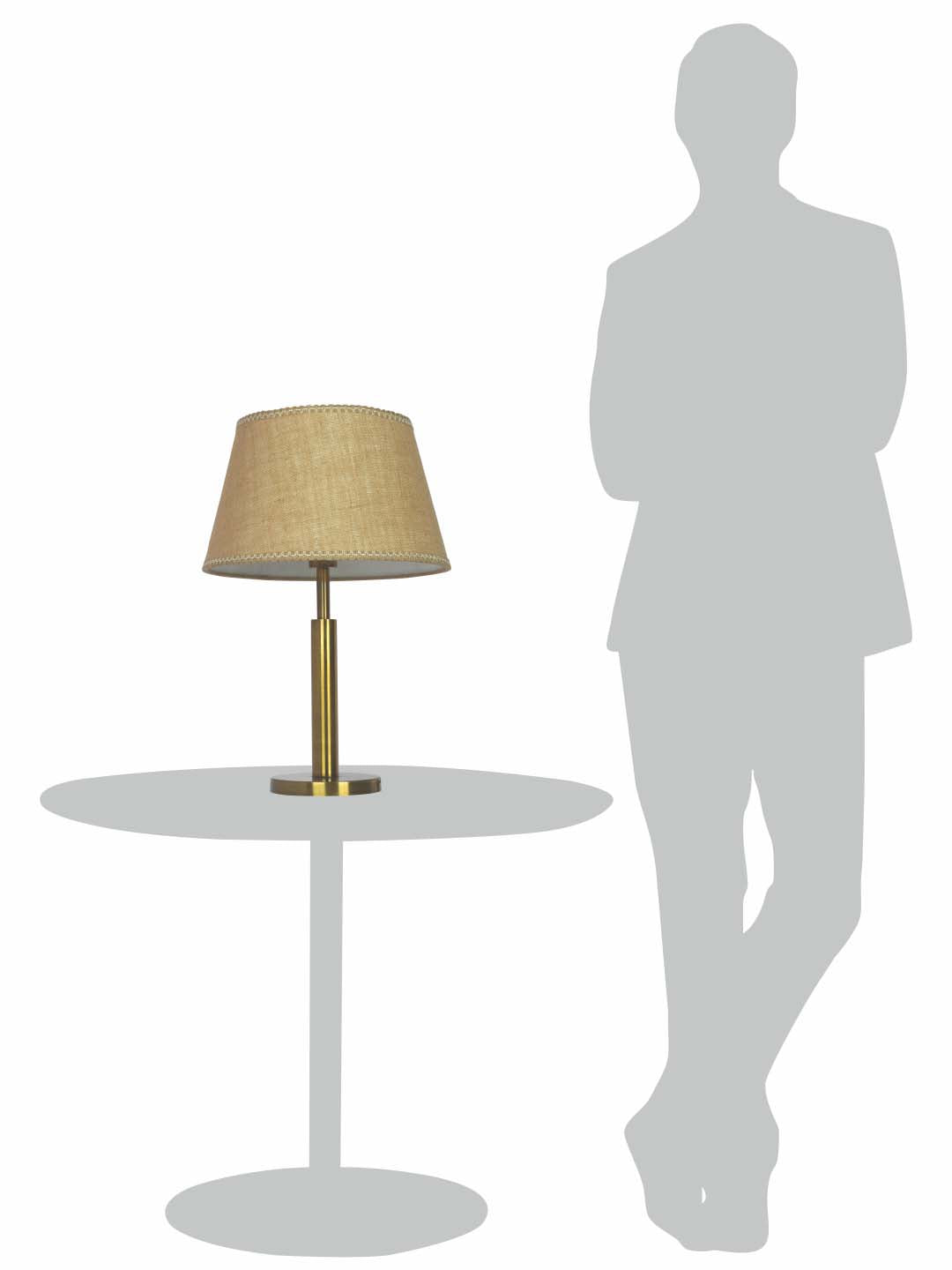 Transitional Brushed Brass Finished Metal Table Lamp with Jute Lace Fabric Shade