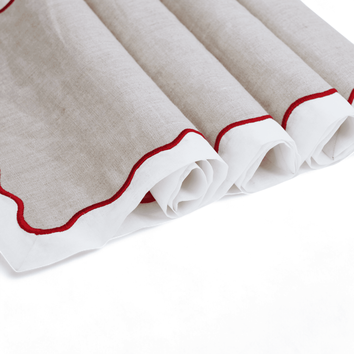 Christmas tablemat, Linen and cotton placemat with wave scallop applique. Set options available