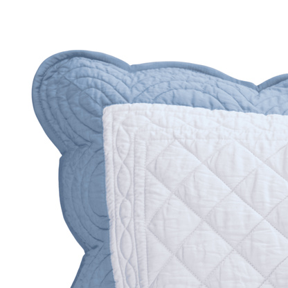 Amour White & Duck Egg Cotton Pillow Sham with Scalloped Border