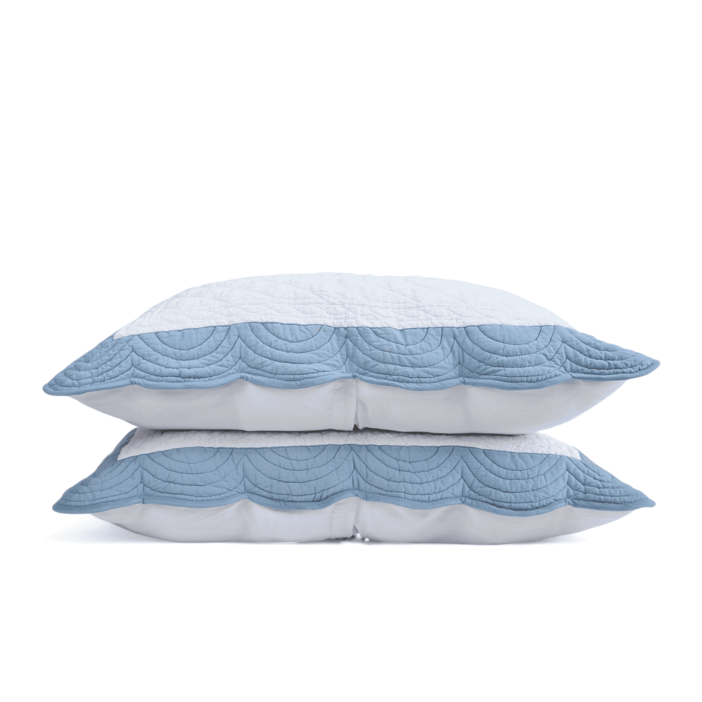 Amour Scalloped Quilted Bed Set – White & Duck Egg Cotton Luxury Quilt