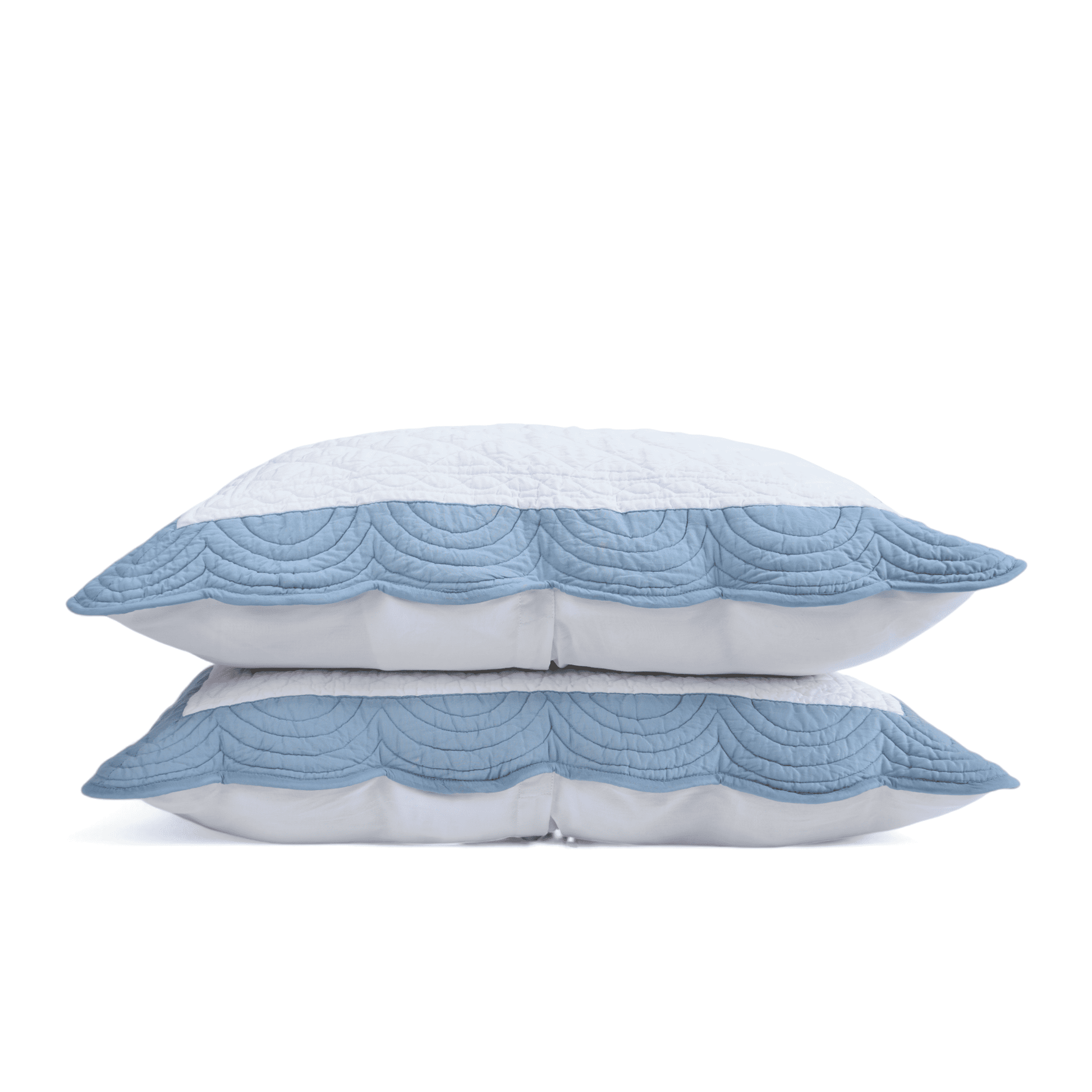 Amour Scalloped Quilted Bed Set – White & Duck Egg Cotton Luxury Quilt