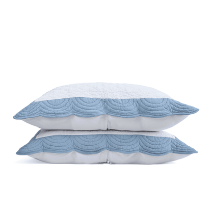 Amour Scalloped Quilted Bed Set – White & Duck Egg Cotton Luxury Quilt