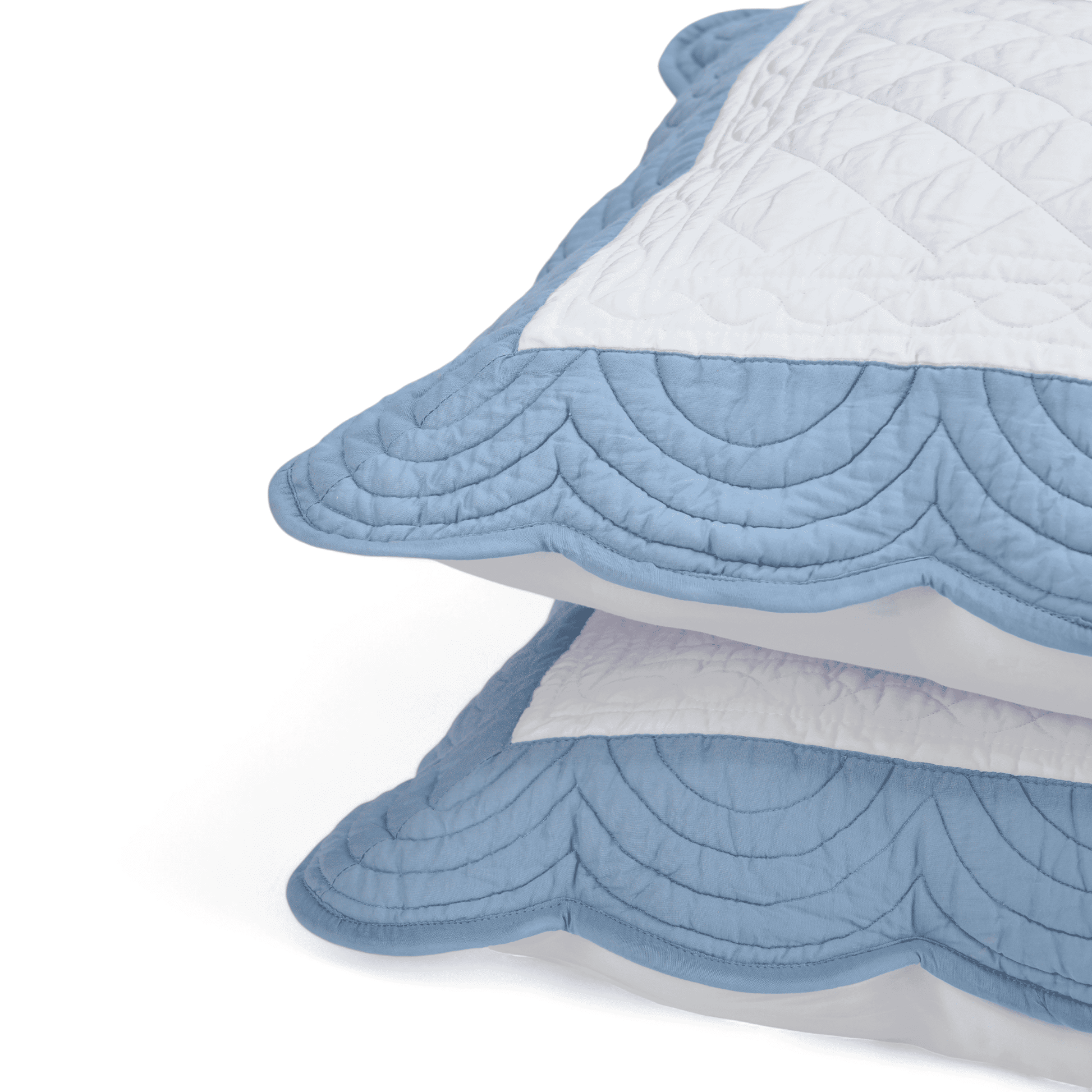Amour White & Duck Egg Cotton Pillow Sham with Scalloped Border
