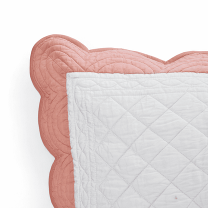 White & Coral Cotton Pillow Sham with Scalloped Border – AMOUR