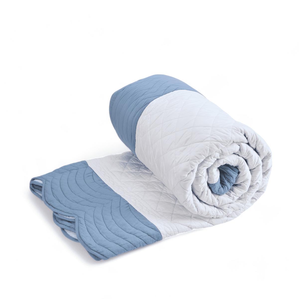 Amour Scalloped Quilt Bed Set | White & Duck Egg Cotton | Diamond Quilting | Handmade