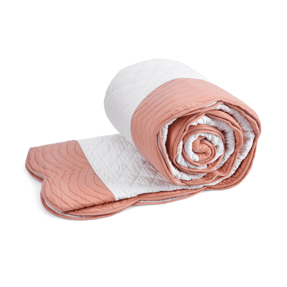Amour White & Coral Cotton Quilt | Scalloped Border | Diamond Quilting | Single, Queen & King