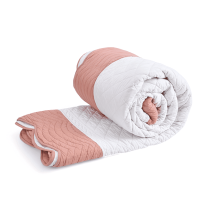 Amour White & Coral Cotton Quilt | Scalloped Border | Diamond Quilting | Single, Queen & King