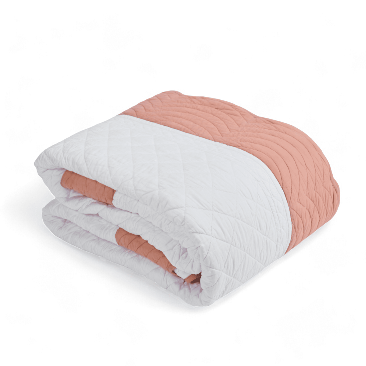 Amour White & Coral Cotton Quilt | Scalloped Border | Diamond Quilting | Single, Queen & King