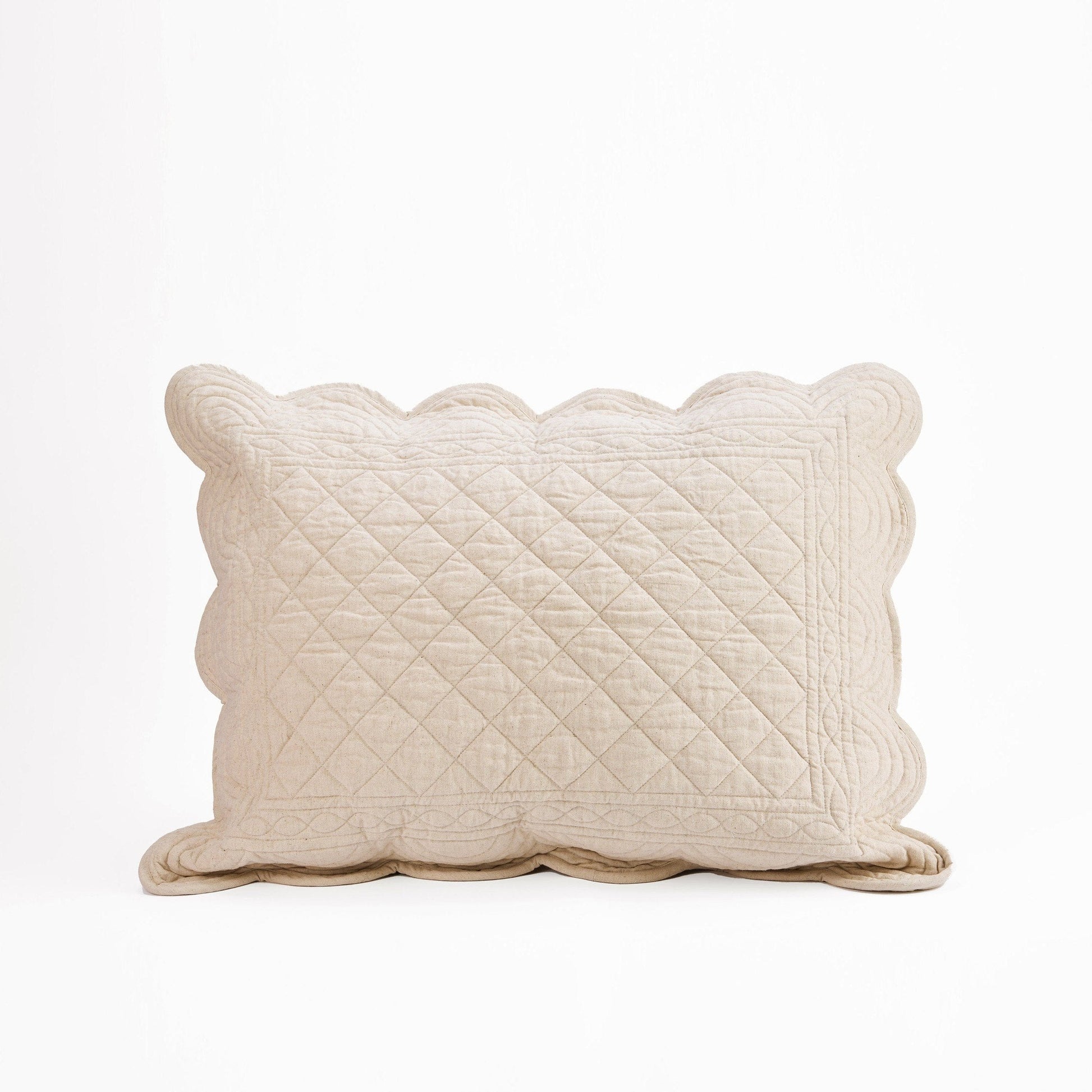 Beige Cotton Linen Pillow Sham with Scalloped Border – AMOUR