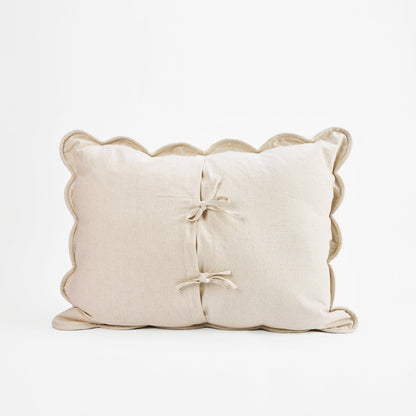Amour Beige Linen-Cotton Quilted Pillow Sham | Scalloped Border | Standard, Queen, King & Euro