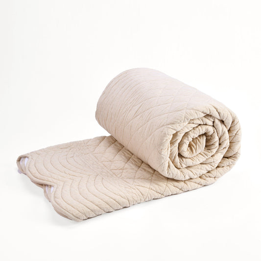 Amour Beige Cotton Linen Quilted Bedspread with Scalloped Border