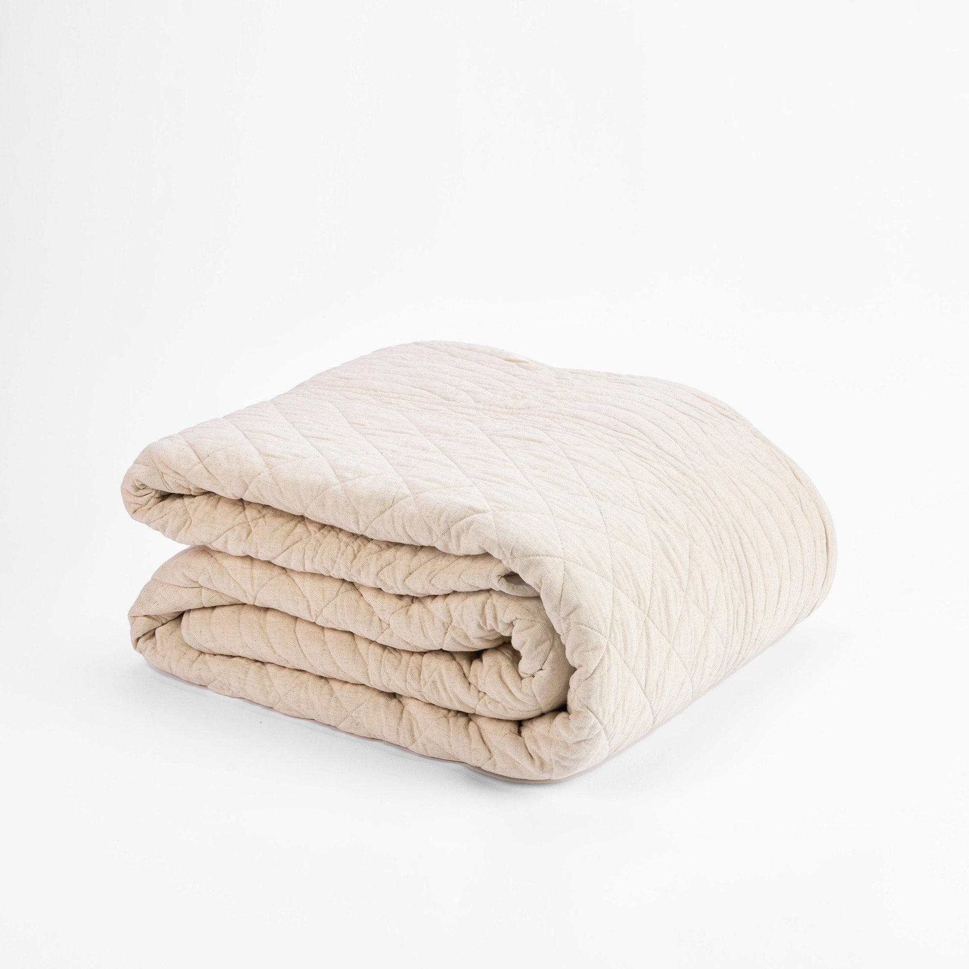 Amour Beige Cotton Linen Quilted Bedspread with Scalloped Border