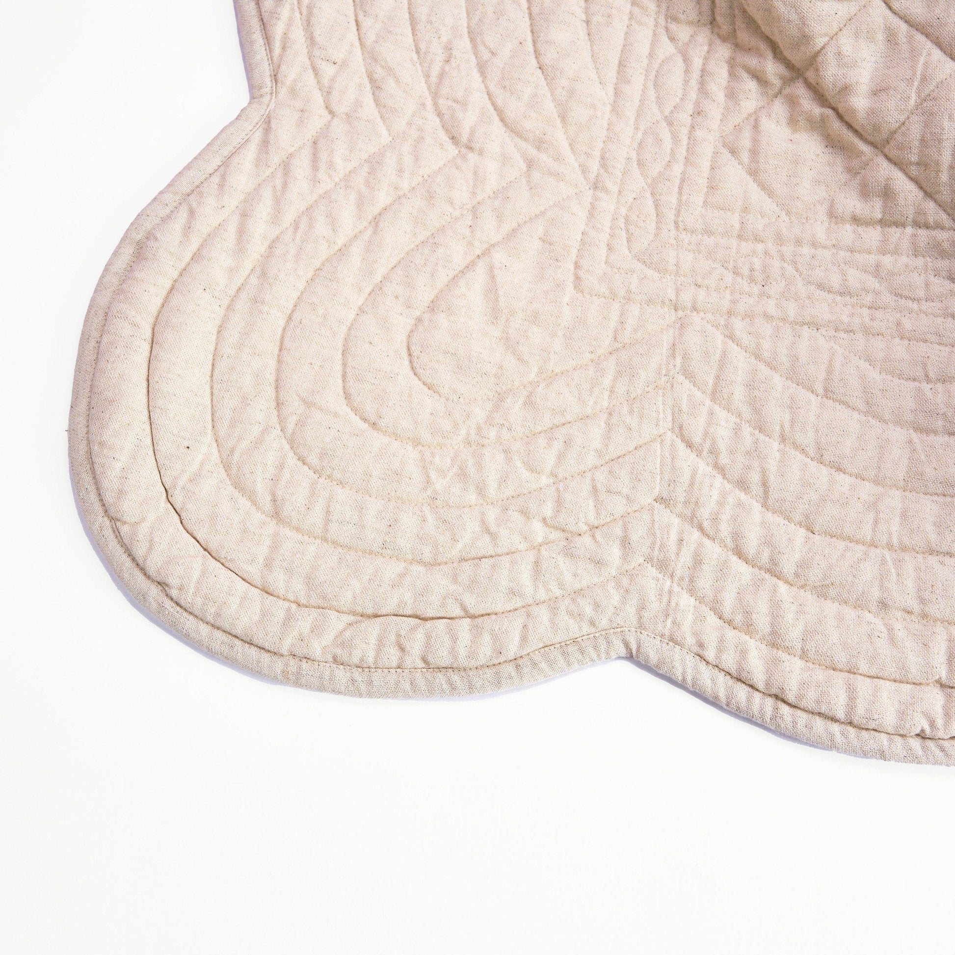Amour Beige Cotton Linen Quilted Bedspread with Scalloped Border