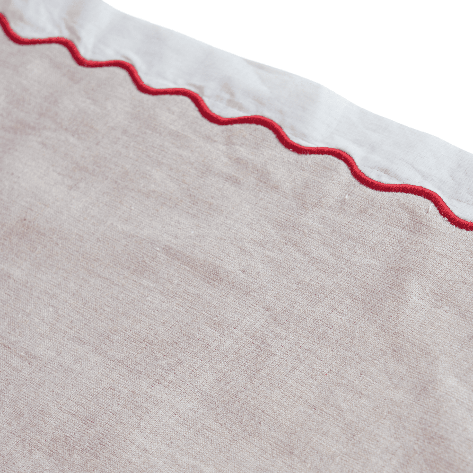Elegant Christmas Linen-Cotton Table Runner with Wave Scallop Embroidery