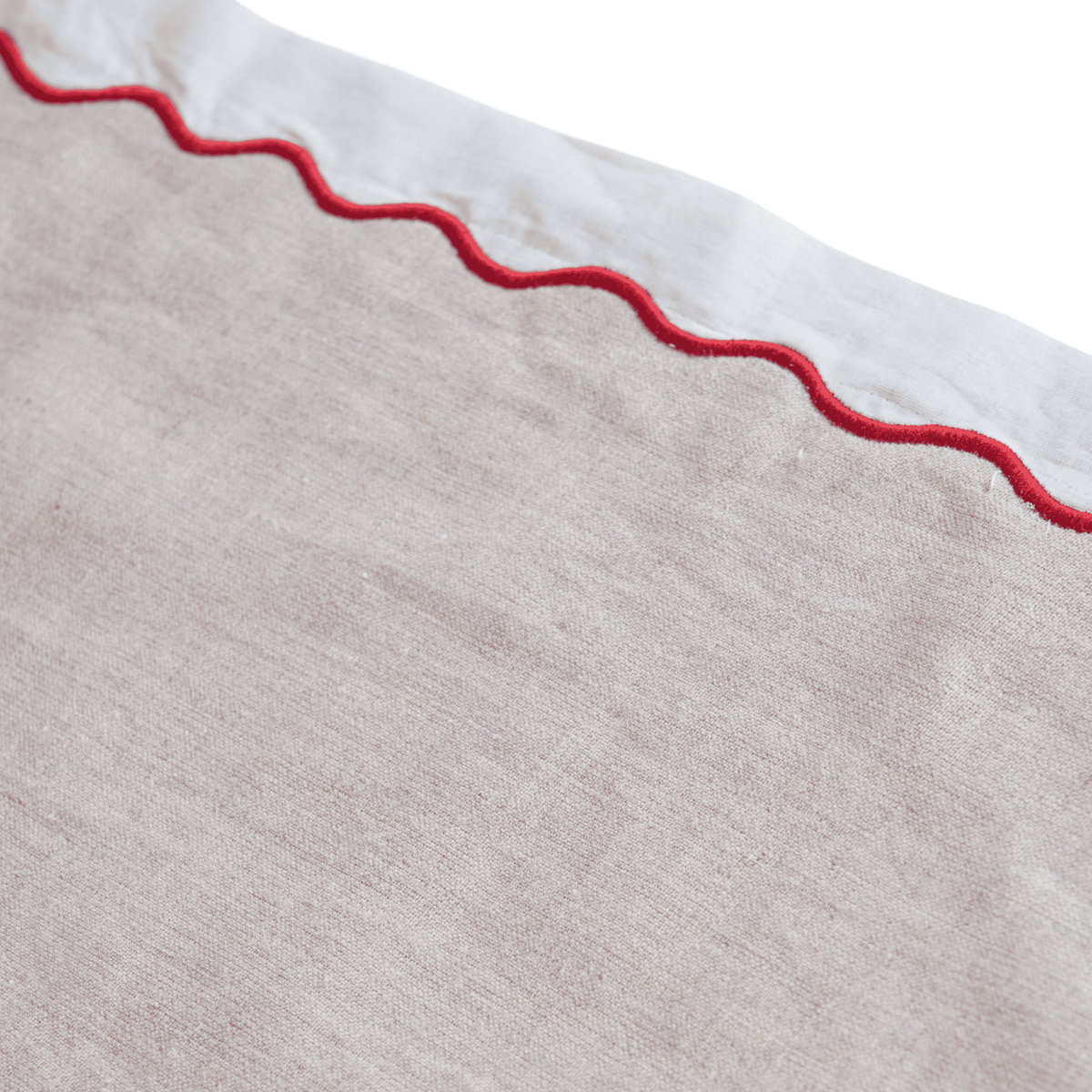 Christmas Table Runner | Linen & Cotton Wave Scallop Appliqué Embroidery