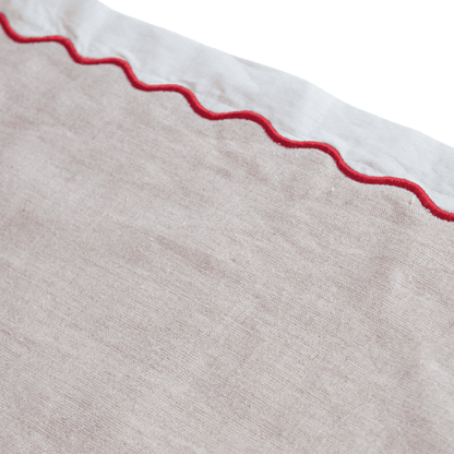Christmas Table Runner | Linen & Cotton Wave Scallop Appliqué Embroidery