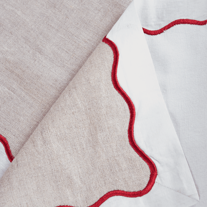 Elegant Christmas Linen-Cotton Table Runner with Wave Scallop Embroidery