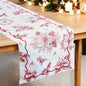 Christmas Table Runner | Red Poinsettia Print with Wave Scallop Embroidery