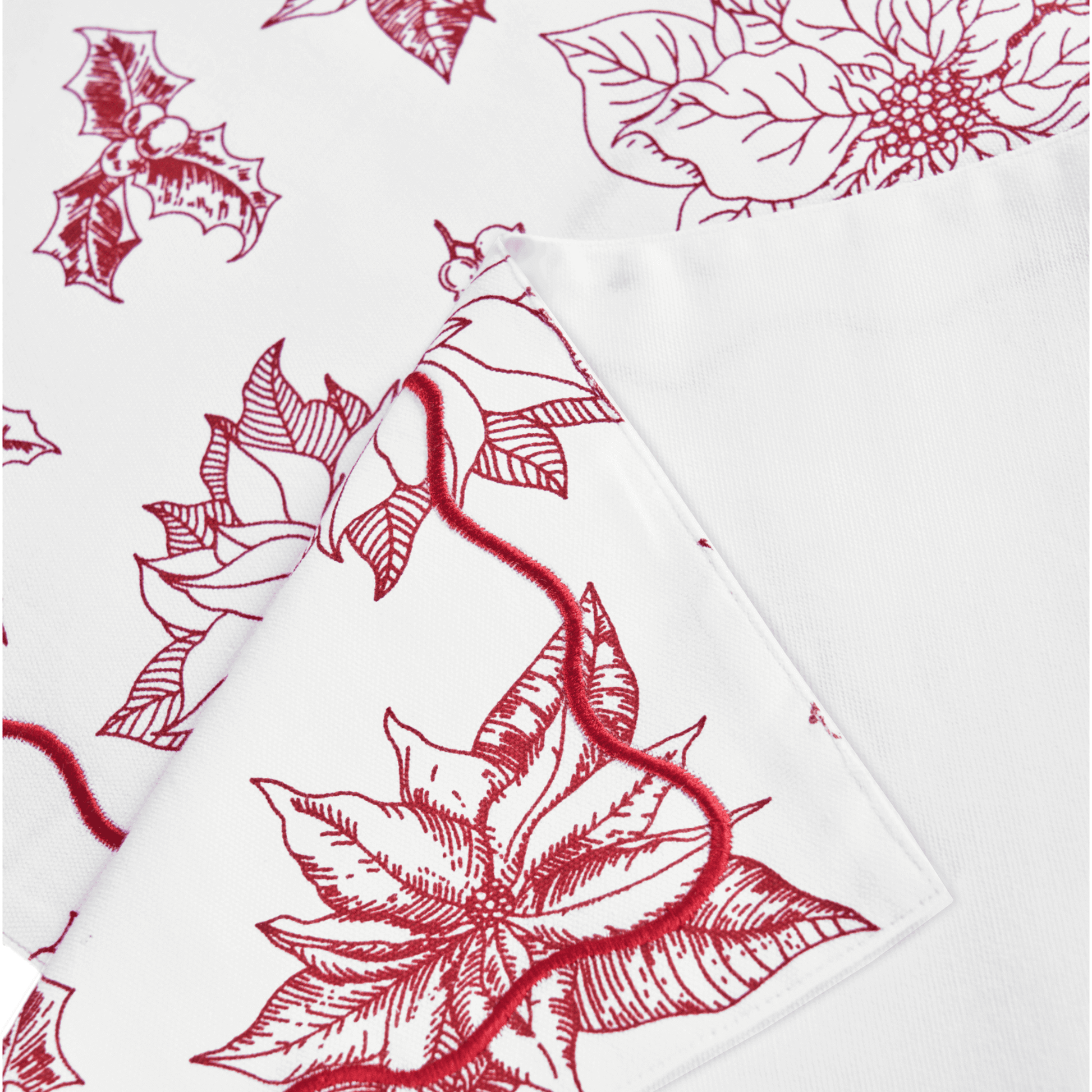 Red Poinsettia Christmas Table Runner Cotton Wave Embroidery