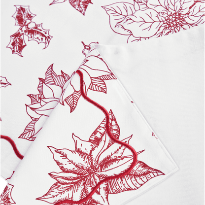 Red Poinsettia Christmas Table Runner Cotton Wave Embroidery