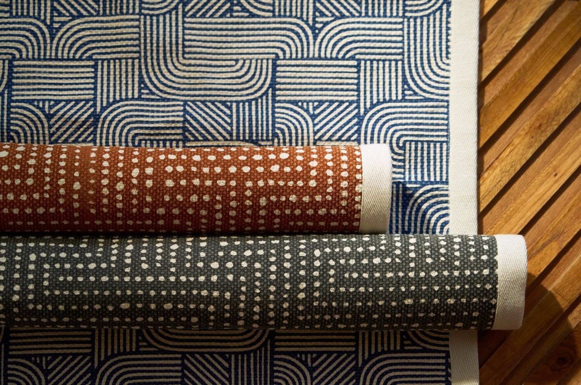 Rust Cotton Dot Print Modern Retro Area Rug for Living