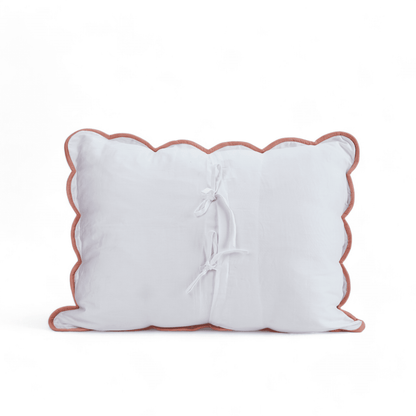 Amour Scalloped Quilt Bed Set | White & Coral Cotton | Diamond Quilting | Handmade