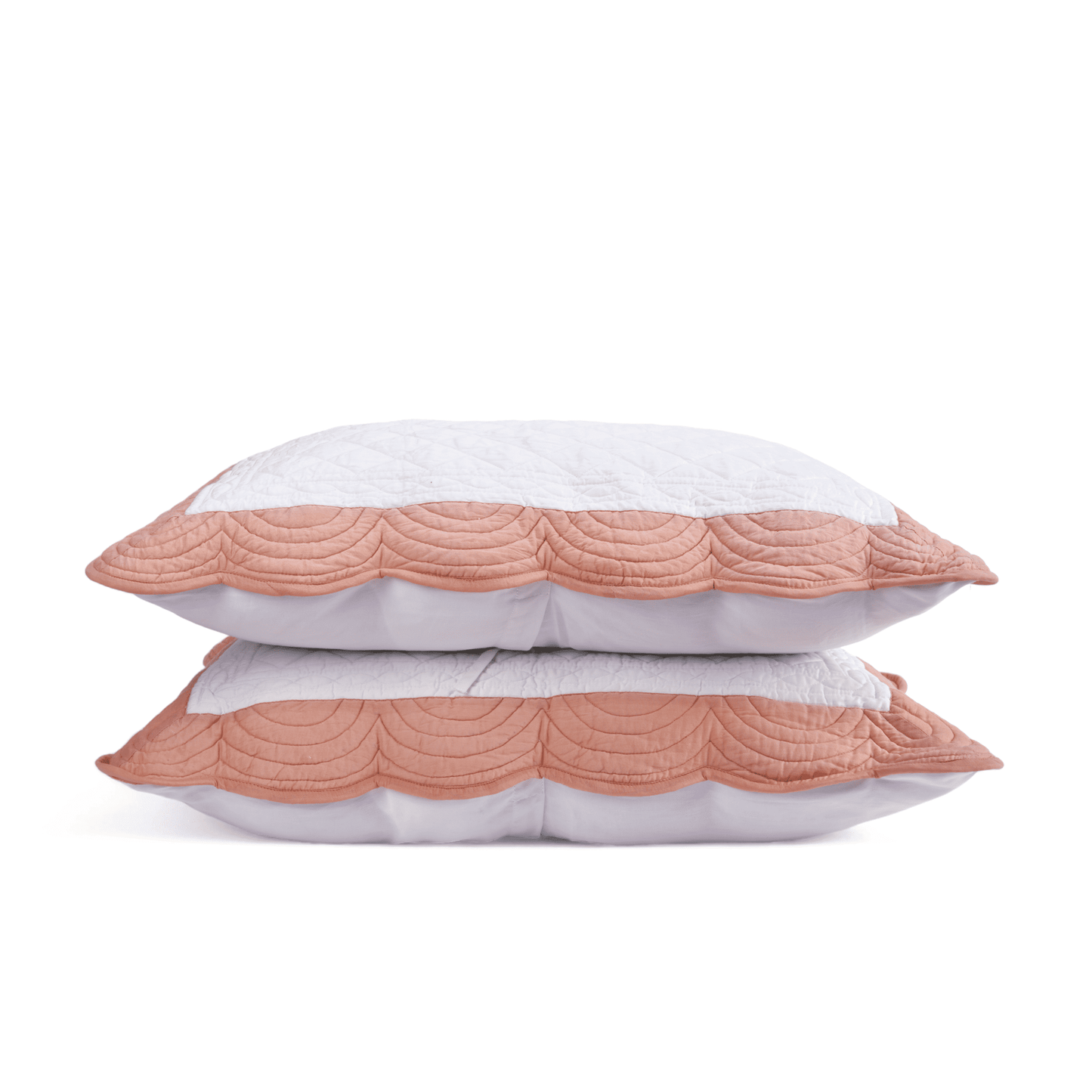 Amour Scalloped Quilted Bed Set – White & Coral Cotton Luxury
