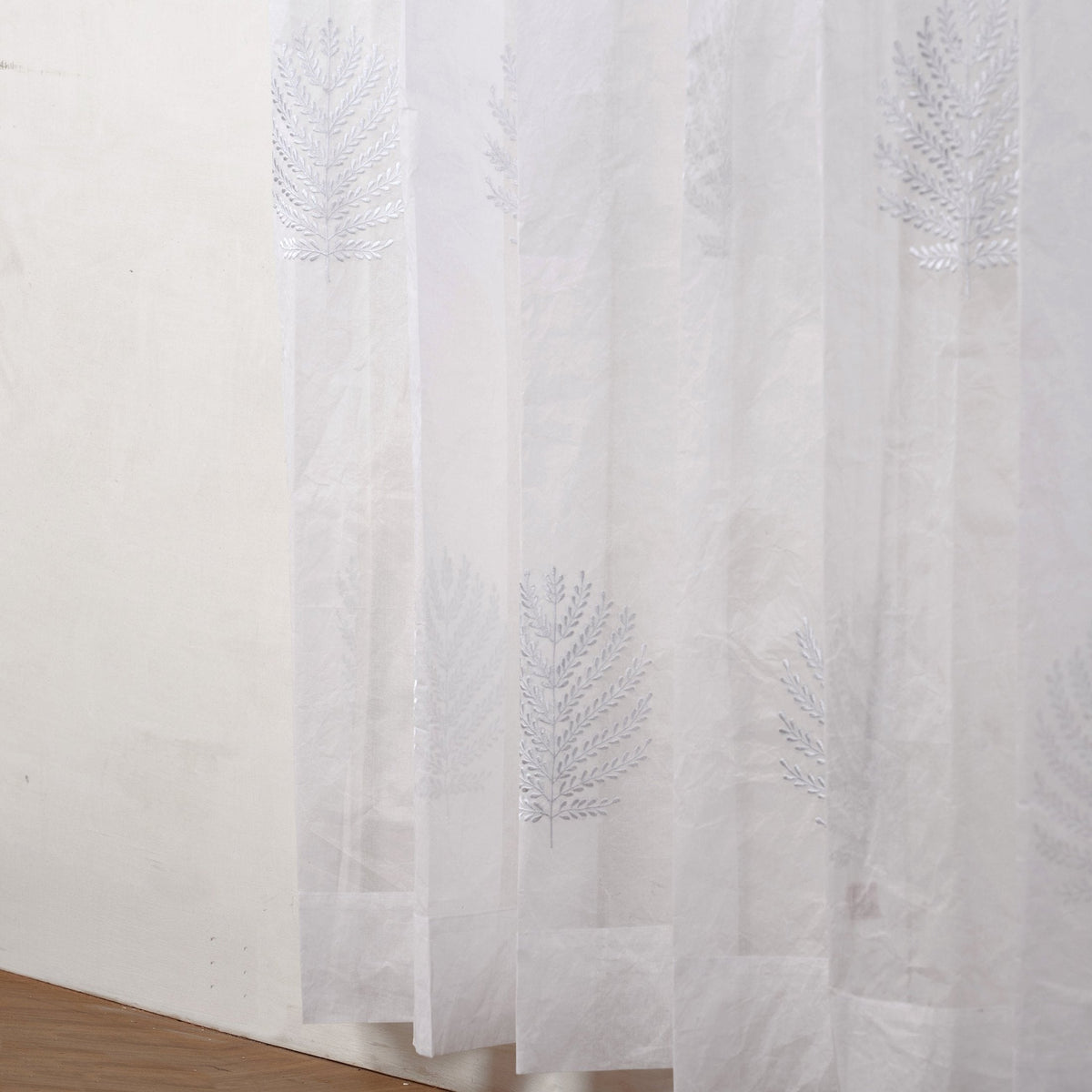 White Organdy Curtain Panel | Fern Leaf Embroidery | 4 Hanging Styles | 52 × 63 & 52 × 84 inches