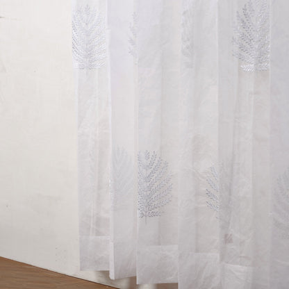 White Organdy Curtain Panel | Fern Leaf Embroidery | 4 Hanging Styles | 52 × 63 & 52 × 84 inches