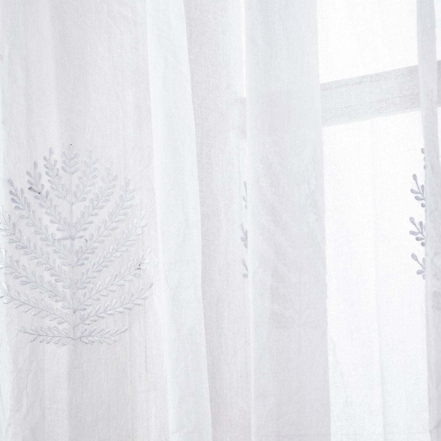 White Organdy Fern Embroidered Sheer Curtain – 52×63 & 52×84 Options