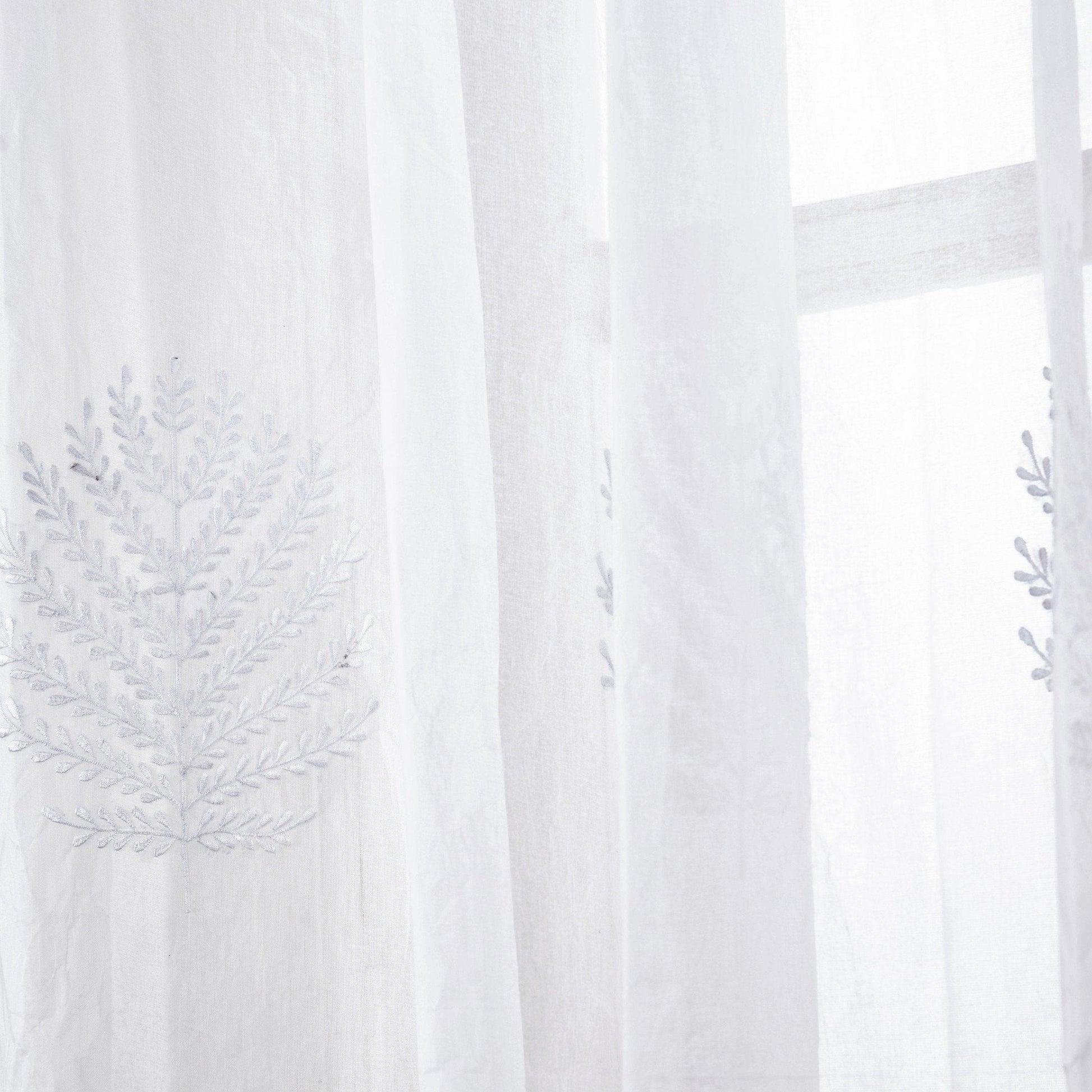 White Organdy Fern Embroidered Sheer Curtain – 52×63 & 52×84 Options