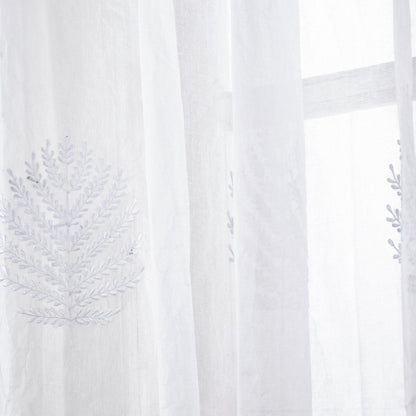 White Organdy Curtain Panel | Fern Leaf Embroidery | 4 Hanging Styles | 52 × 63 & 52 × 84 inches