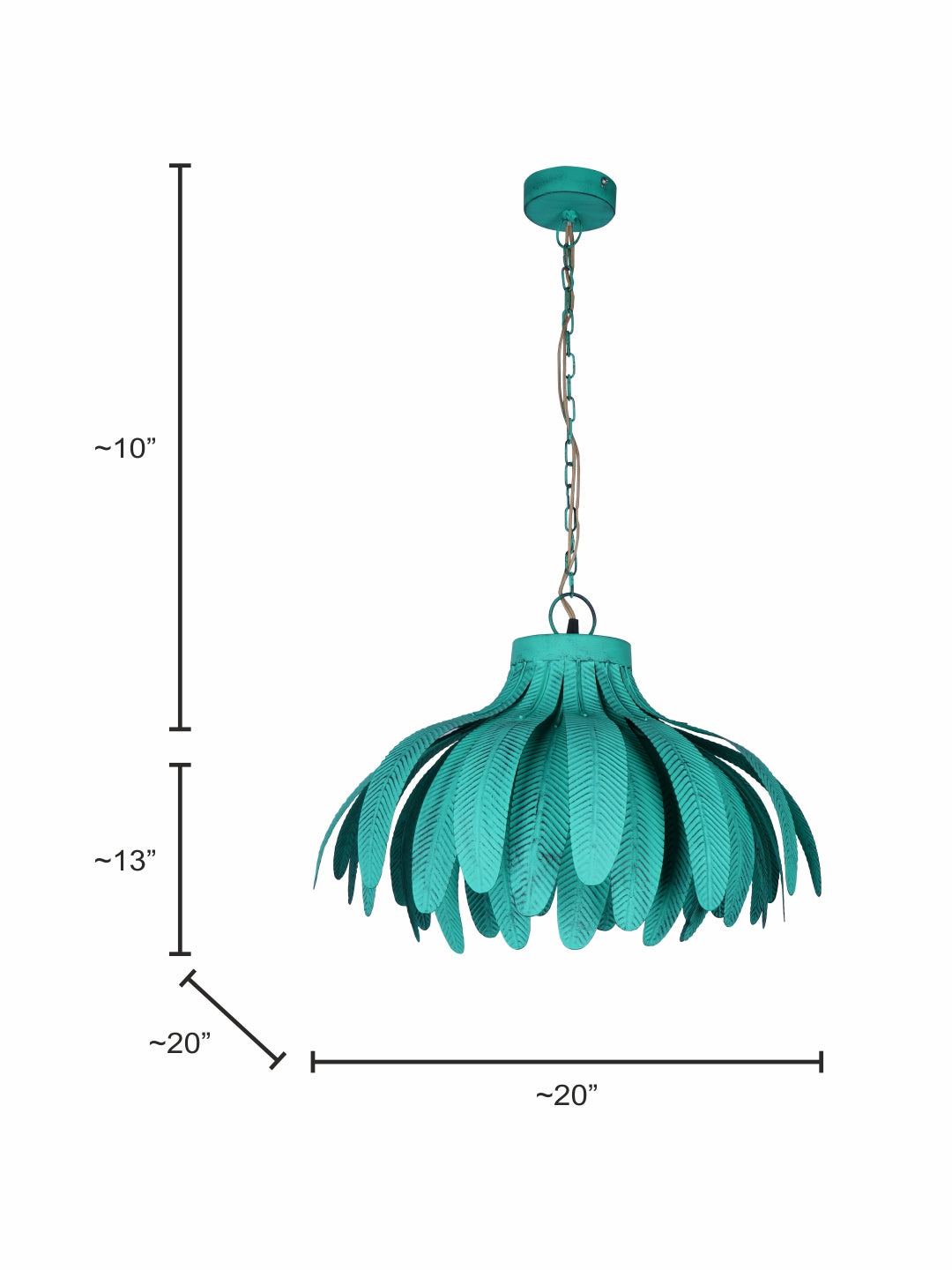 Green Antique Mild Steel 1-Light Pendant – 50.8 cm
