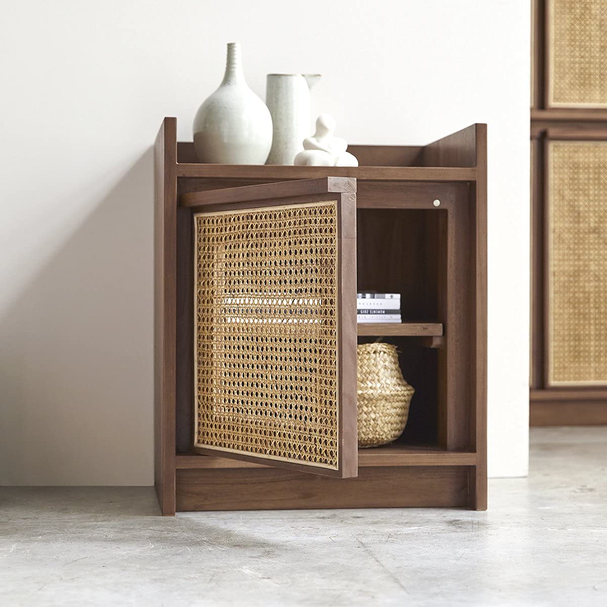 Solid Teak and cane work Bedside Table