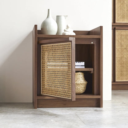 Solid Teak and cane work Bedside Table