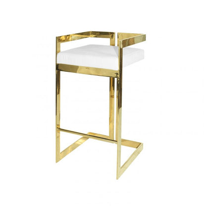 Emerson Modern Gold Finish Bar Stool with Plush White Cushion for Dining
