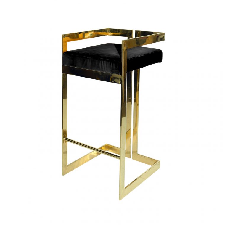 Emerson Modern Gold Finish Bar Stool with Plush White Cushion for Dining