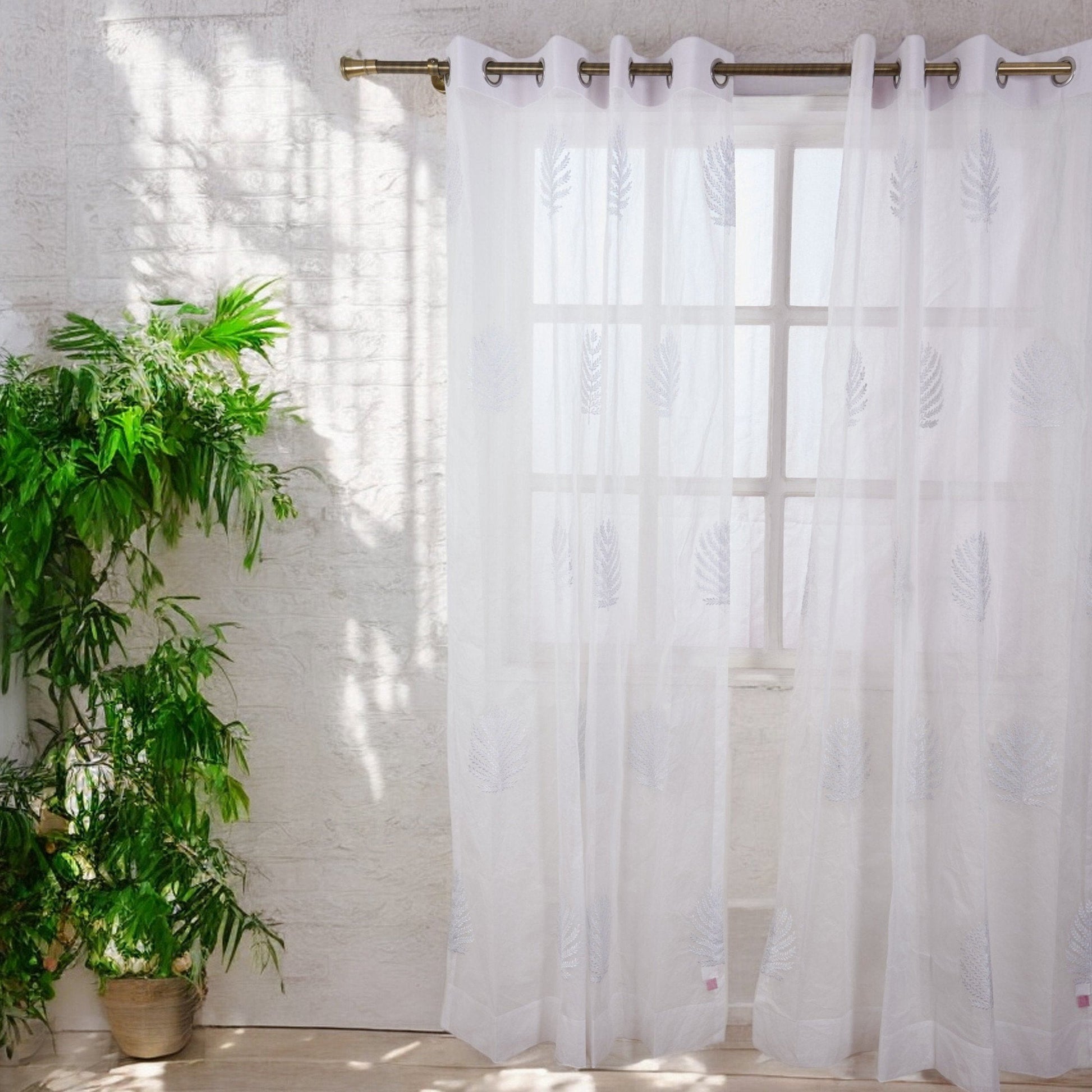 White Organdy Fern Embroidered Sheer Curtain – 52×63 & 52×84 Options