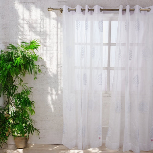 White Organdy Fern Embroidered Sheer Curtain – 52×63 & 52×84 Options