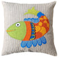 Handcrafted Fish Motif Linen Pillow Cover – 16x16 Boho Décor