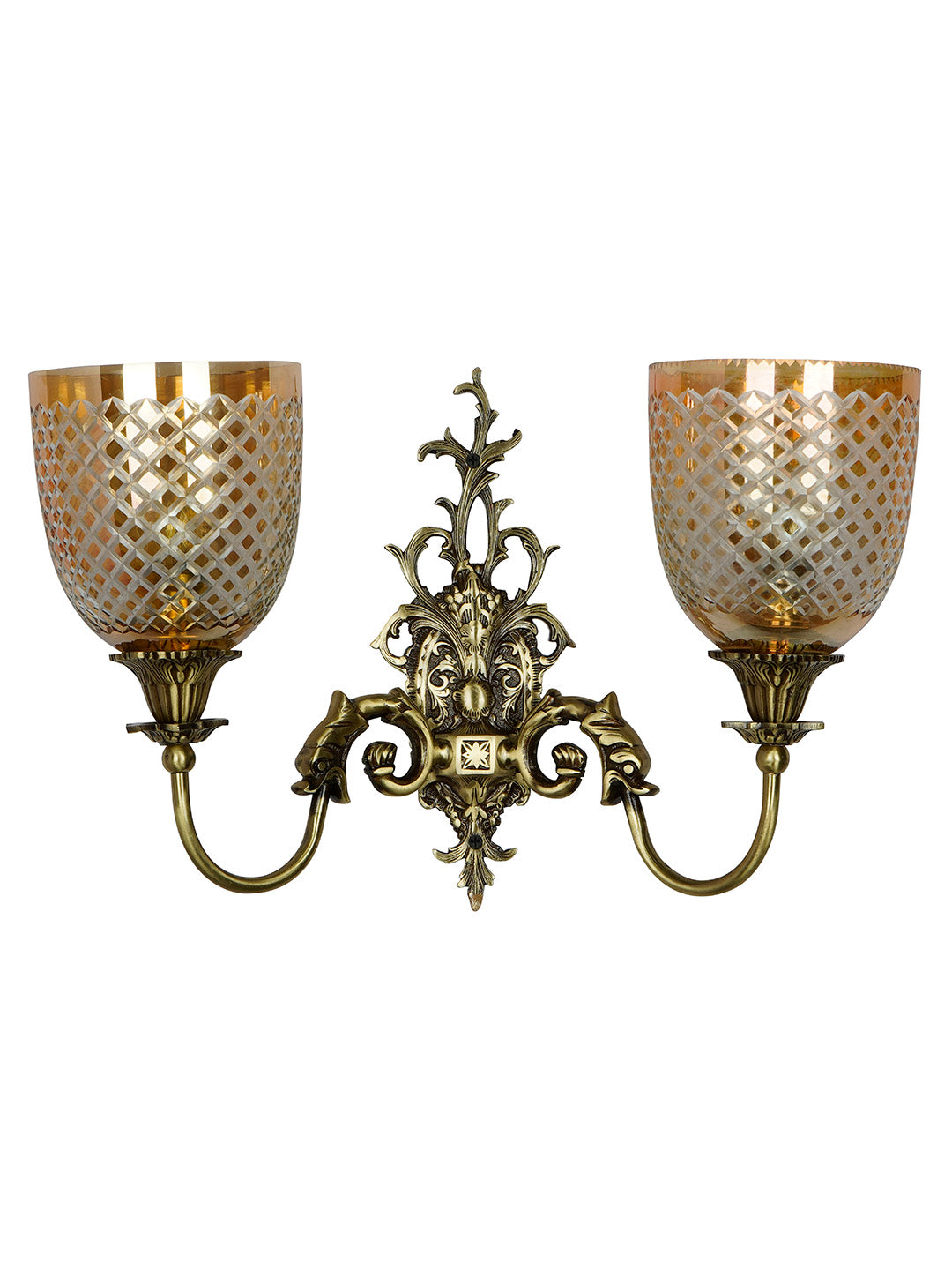 Brass Antique Glass Brass 2-Light Wall Sconce – 45.7 cm