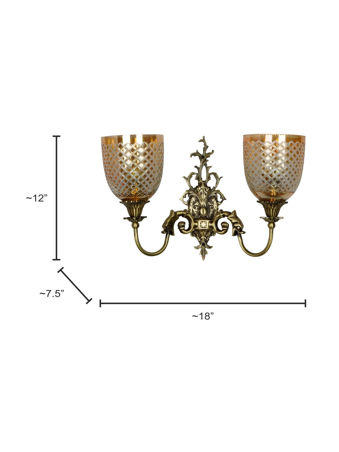 Brass Antique Glass Brass 2-Light Wall Sconce – 45.7 cm