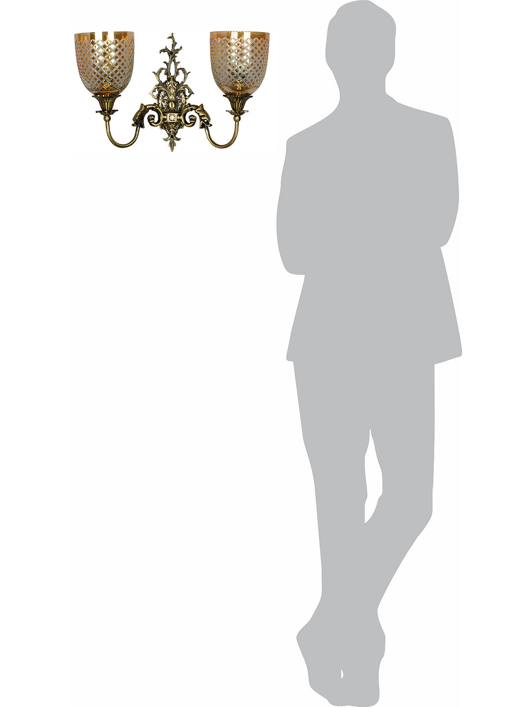 Brass Antique Glass Brass 2-Light Wall Sconce – 45.7 cm