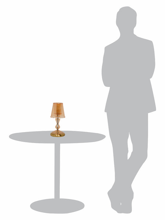 Fluted Golden Luster Glass Accent Table Lamp with Brass Base - Romantic Modern Small Bedside Light