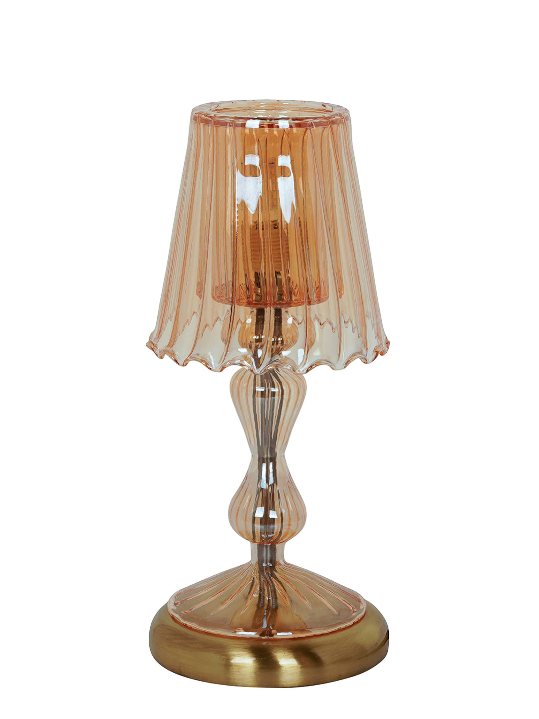 Fluted Golden Luster Glass Accent Table Lamp with Brass Base - Romantic Modern Small Bedside Light