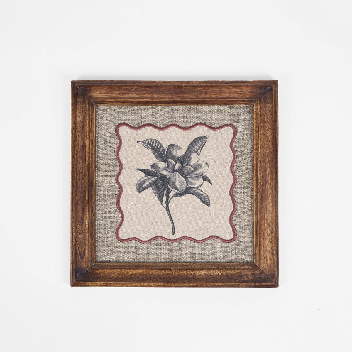 Frangipani Botanical Wall Art – Framed Gift | Embroidered Linen, 12×12 inches