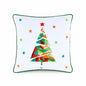 Geometric Christmas Tree Embroidered Pillow Cover – Vibrant Cotton Cushion