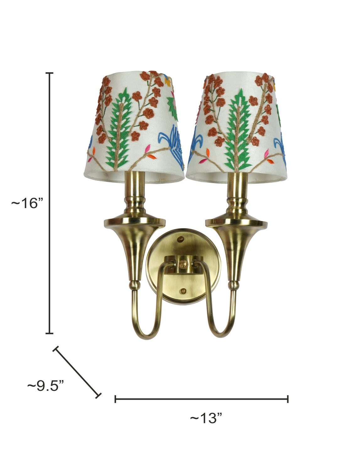 Brass Antique Fabric 2-Light Wall Sconce – 40.6 cm