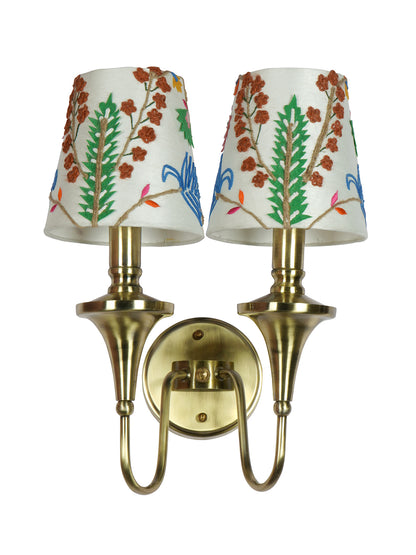 Brass Antique Fabric 2-Light Wall Sconce – 40.6 cm